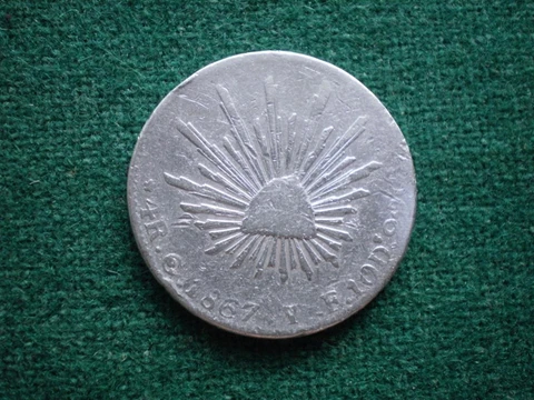 1867 4 Reales Mexico silver Coin Go YF Caps & rays Cover