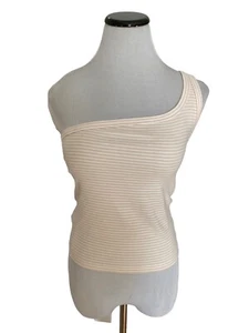 Aerie Damen One Shoulder gestreift kurzes Tankoberteil Größe M elfenbeinbeige Sommer Strand - Bild 1 von 12