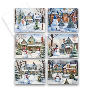 12 Assorted Christmas Snowman Greeting Cards with Envelopes (2 of each) - Picture 1 of 8