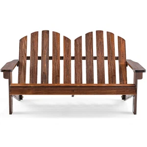 Patio 2 Person Adirondack Chair Kid Solid Wood Loveseat Backrest Arm Rest Coffee - Picture 1 of 8