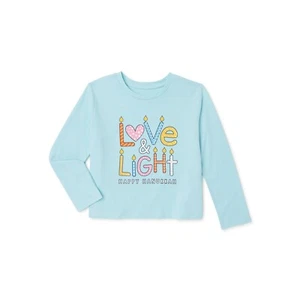 Holiday Time Girls Long Sleeve Happy Hanukkah Graphic Tee Cute Comfy Sizes 4-18 - Picture 1 of 2