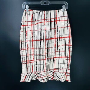 David Meister Damen 2 verzierte Rock 100% Baumwolle Stretch weiß rot schwarz. - Bild 1 von 5