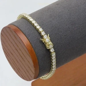 6 CTW 3mm Round Cut VVS1 Moissanite 8" Tennis Bracelet 14K Yellow Gold Plated - Picture 1 of 7