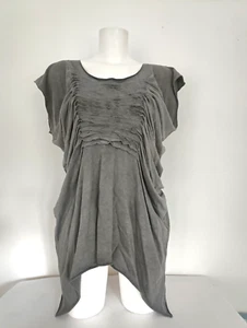 All Saints Tilly Tee Size 10 Acid Wash Grey Pleated Ruched Handkerchief Hem Rare - Picture 1 of 17