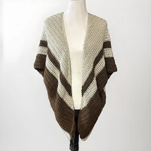Handmade Crochet Sweater Poncho Open Front Cardigan Brown Large Soft Comfy Cozy - Picture 1 of 10