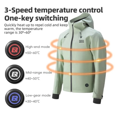 ROCKBROS Winter Cycling Electric Heated Jacket Coat 4 Heating Area USB Graphene - Image 1 of 4