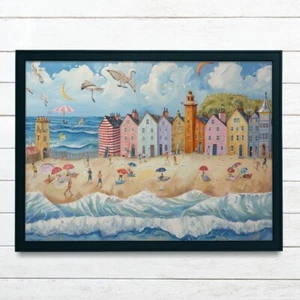 Seaside Wall Art Print Colourful Beach Art Print Seascape Art Beachfront Picture - Picture 1 of 3