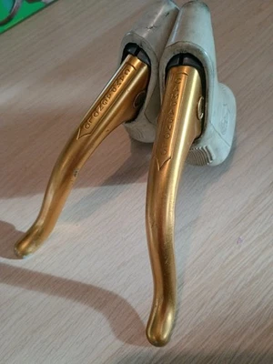 *Rare*Vintage Leve Freni Campagnolo C Record Cobalto Original Gold Brake Levers  - Immagine 1 di 4