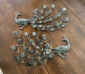 Vintage Pair Original Metal Peacocks Mid Century Wall Art - Picture 1 of 3