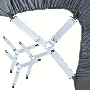 4 x PIEZAS SÁBANAS TRIANGULARES SOPORTE COLCHÓN SUJETADOR PINZAS CLIPS CORREAS BLANCO - Imagen 1 de 3