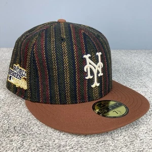 New York Mets New Era eng anliegende Mütze Gr. 7 1/2 Fischgrätmuster 2-farbig 59Fifty Wolle 1986 - Bild 1 von 8