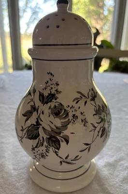 Bote de popurrí Ralph Lauren vintage blanco y negro para baño “Toile Roses” Foto 1 de 4