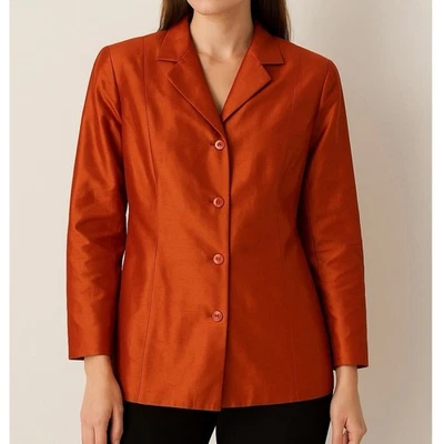 Vtg Rafaella 100% Silk Button Front Y2K Blazer Burnt Orange Womens 8  - Image 1 of 4