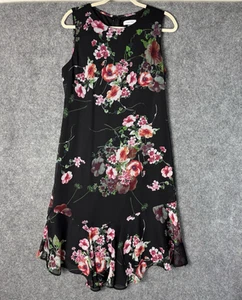Calvin Klein Dress Women's 10 Black Pink Floral Sleeveless Asymmetric Hem Lined - Picture 1 of 12
