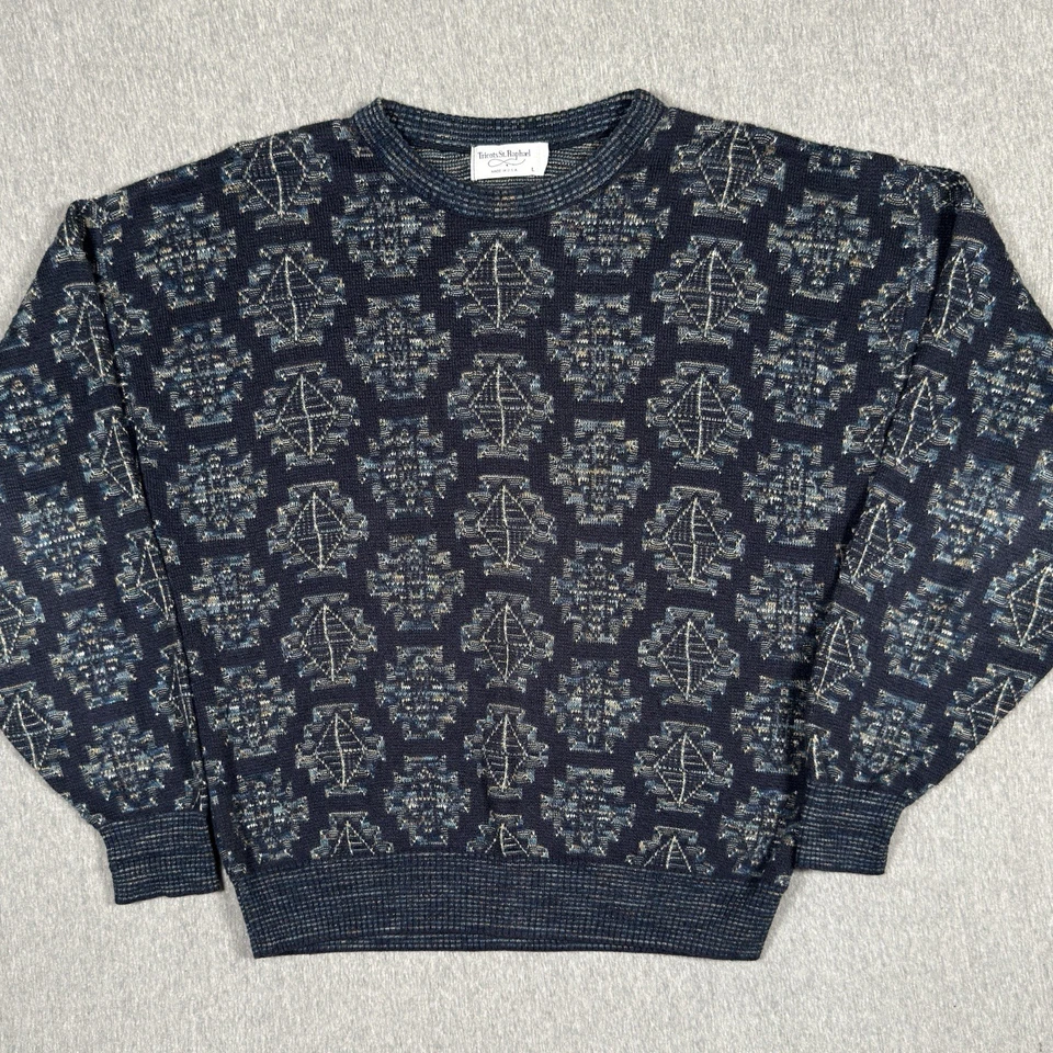 Vintage Tricots St Raphael Wool Sweater Mens Large Geometric 3D Knit Made In USA - Image 1 of 4