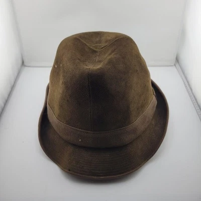 Echt Leder Hat Fedora Fitted Mens Brown Suede Short Brim Trilby Classic - Image 1 of 4
