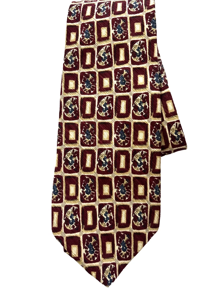 Natura Italian 100% Silk Men's Tie Rectangles on Burgundy  57x4" - Image 1 of 4