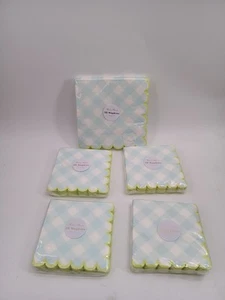 (Lot Of 5) Meri Meri Blue Gingham20 Count Paper Napkins 100 Total Napkins - Picture 1 of 9