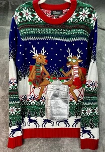 Reindeers Drinking Beer Keg Ugly Christmas Sweater 33 Degrees Mens Large - Picture 1 of 9