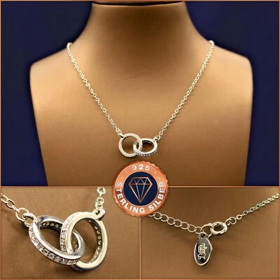 Halskette Doppel-Ring-Anhänger, 925 Sterling-Silber, Etui, Geschenk Weihnachten - Bild 1 von 4