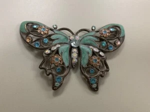VINTAGE Avon Nina RiCCi Turquoise Enamel RHiNESTONE BUTTERFLY Brooch Pin - Picture 1 of 6