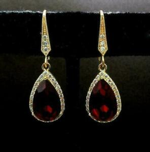 4Ct Pear Cut Red Garnet Diamond Drop & Dangle Earrings 14K Yellow Gold Finish