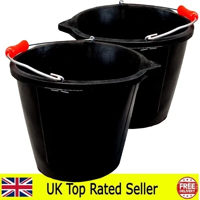 KETO PLASTICS 2x BLACK RUBBER FLEXIBLE STRETCHY 3 GALLON BUILDERS / FARM FEED ANIMAL BUCKET