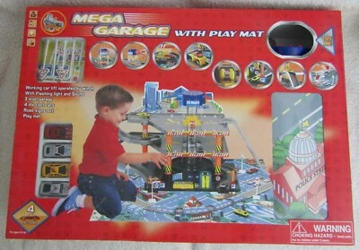 Mega 3 Level Light Up & Sound Garage With Playmat, 4 Cars & Road Signs Set BN&B  - Image 1 of 4