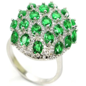 DESLUMBRANTE ANILLO DE PLATA DE LEY CON ESMERALDA Y CIRCONIO BLANCO - Imagen 1 de 2