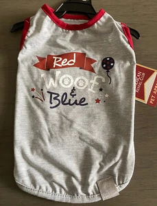 CAMISETA PATRIÓTICA AMERICAN KENNEL CLUB Gris "RED WOOF & AZUL"" Cachorro/Perro XSMALL - Imagen 1 de 1