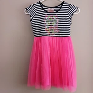 Girl's Beautees Jeweled Owl Black/White Stripe Short Sleeve Tutu Dress Pink Sz 6 - Picture 1 of 8