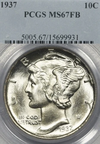 1937 10C PCGS MS67 FB Mercury Silver Dime Cover