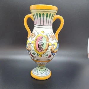 "Jarrón Serpiente Dragón Cerámica Italiana Pintado a Mano Manija Doble 7" - Imagen 1 de 12