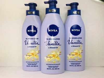 3 Nivea Body Lotion, Vanilla & Almond Oil Infused, 24 Hr Moisture, 16.9 oz. Each - Image 1 of 2