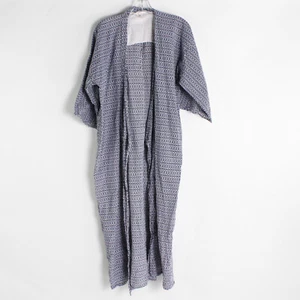 Blue White Cotton Kimono Robe Dress Boho Gown Sleepwear Lounge Wear Medium - Picture 1 of 5