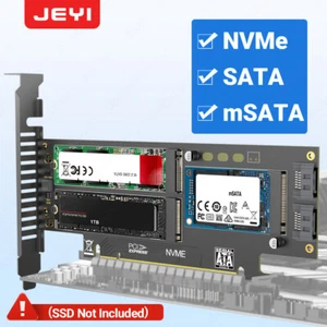 JEYI 3 in 1 M.2 NVMe, M.2 SATA and mSATA SSD to PCIe 4.0/3.0 X16 Adapter Card - Picture 1 of 13