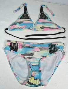 Gossip Girl Two-Piece Girl's Swim Suit Pink, Blue + w/Black Mesh Accents Size 12 - Picture 1 of 8