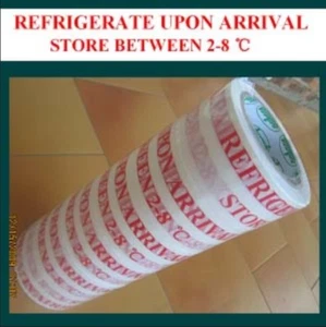 36 x Refrigerate Warning Adhesive Tape - RED on WHITE - Picture 1 of 1