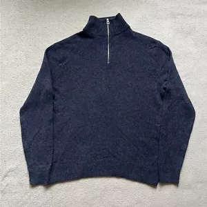 J Crew Sweater Mens Large Blue Rugged Half Zip Merino Wool Blend Pullover - Picture 1 of 7