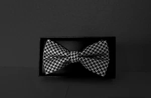 Houndstooth Black And Silver Bowtie For Men. Tied Bowties With Gift Box - Picture 1 of 4