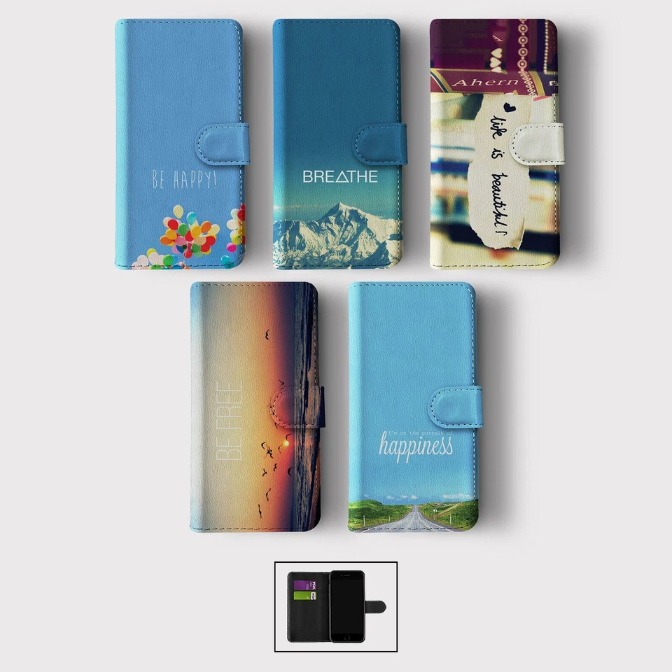 CASE FOR SAMSUNG S23 S22 S21 S20 S10 WALLET FLIP PHONE COVER HAPPY INSPIRATIONAL - Image 1 of 1