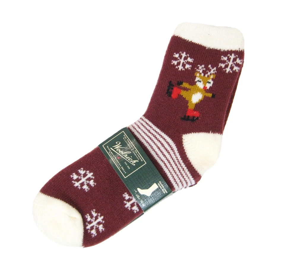 Woolrich Doble Capa Zapatilla Calcetines Reno Copos de Nieve Claret Marfil - NUEVO Foto 1 de 1