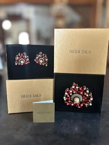 NIB Heidi Daus Coral Dangle Pearls Shell Swarovski Crystal Brooch & Earring Set - Picture 1 of 9
