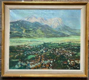 ::PROF. OTTO HAMEL *1866 -1950 PANORAMA HAUPTWERK ALPEN DORF SIGNIERT ANTIK ÖL - Bild 1 von 8