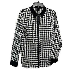 Worthington Hahnentritt Top Größe 14 Knopfleiste schwarz/weiß Kragen Shacket Alabama - Bild 1 von 10