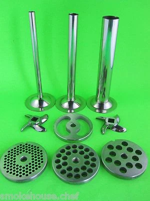 SMOKEHOUSE CHEF #12 9 pc COMBO Set Meat Grinder Sausage Stuffer plate knife tubes LEM Hobart etc