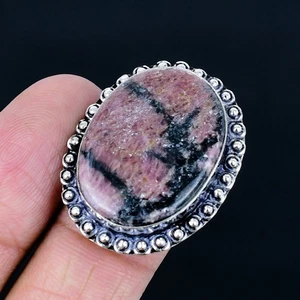 Rhodonite 925 Silver Plated Handmade Ring of US Size 9 - Picture 1 of 3