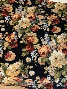 Ralph Lauren Stoff Pergola Blumenmuster schwarzer Hintergrund 1992 Vintage 54"x42" - Bild 1 von 7