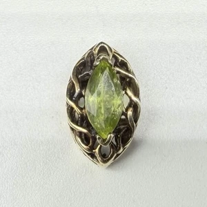 Vintage OMG 10k Yellow Gold Marquise Peridot Slide Bracelet Charm 14x8mm 1.4g - Picture 1 of 13
