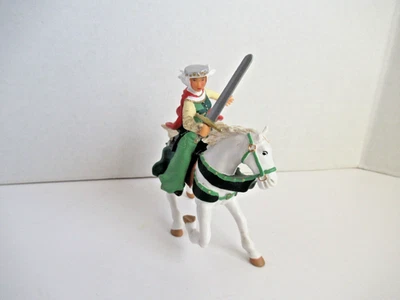 Caballo Medieval Blanco y Verde con Jinete Femenino con Espada 2001 Figura Papo RARO Foto 1 de 4